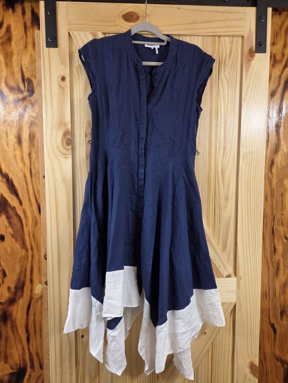 DKNY pure Navy And White Linen Hankerchief Hem Dress